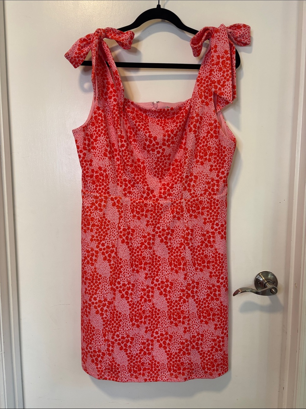 BCBGeneration Pink Red Floradot Tie Shoulder Mini Dress Sz 14